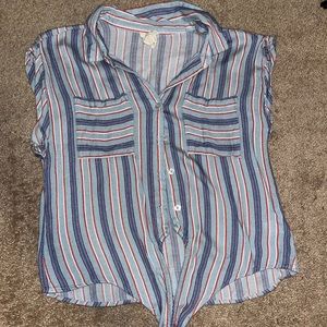 Button Down, Tie Front Short Sleeve Shirt